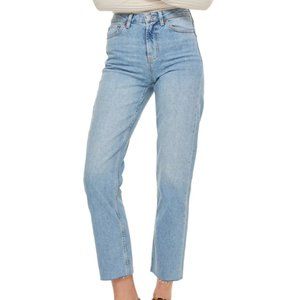 Raw Hem Crop Straight Leg Jeans SPLIT HEM ankles W36 L32